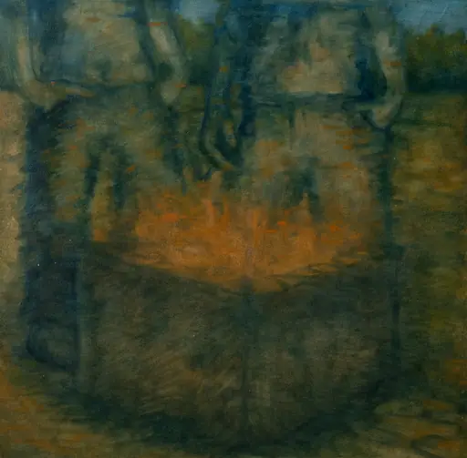 AM fire after a rainy night, 2025, oil on canvas
